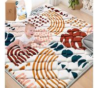 YBIKE Tapete de Juego para el Piso, 109x109cm Alfombra Gruesa Plegable Grande Antideslizante, Suave y Portátil, Lavable a Máquina (Hojas Boho)