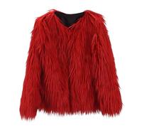 Ybing Abrigo de piel sintética para niña, corto, elegante, monocolor, abrigo de piel sintética, cálido, chaqueta con cuello en V, abrigo de invierno, chaqueta para exteriores, rojo, L