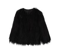 Ybing Abrigo de piel sintética para niña, corto, elegante, monocolor, abrigo de piel sintética, cálido, chaqueta con cuello en V, abrigo de invierno, chaqueta para exteriores, Negro , XXL