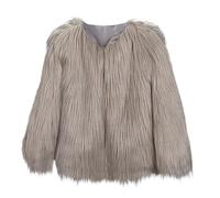 Ybing Abrigo de piel sintética para niña, corto, elegante, monocolor, abrigo de piel sintética, cálido, chaqueta con cuello en V, abrigo de invierno, chaqueta para exteriores, gris, XL