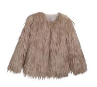 Ybing Abrigo de piel sintética para niña, corto, elegante, monocolor, abrigo de piel sintética, cálido, chaqueta con cuello en V, abrigo de invierno, chaqueta para exteriores, caqui, L