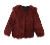 Ybing Abrigo de piel sintética para niña, corto, elegante, monocolor, abrigo de piel sintética, cálido, chaqueta con cuello en V, abrigo de invierno, chaqueta para exteriores, Vino, XL