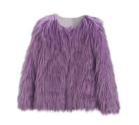 Ybing Abrigo de piel sintética para niña, corto, elegante, monocolor, abrigo de piel sintética, cálido, chaqueta con cuello en V, abrigo de invierno, chaqueta para exteriores, morado, S
