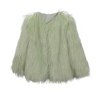 Ybing Abrigo de piel sintética para niña, corto, elegante, monocolor, abrigo de piel sintética, cálido, chaqueta con cuello en V, abrigo de invierno, chaqueta para exteriores, verde menta, XL