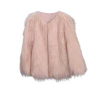 Ybing Abrigo de piel sintética para niña, corto, elegante, monocolor, abrigo de piel sintética, cálido, chaqueta con cuello en V, abrigo de invierno, chaqueta para exteriores, Rosa., XXL
