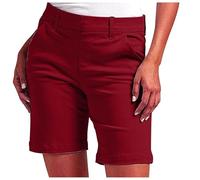 Ybing Bermudas Pantalones cortos para mujer, de verano, delgados, elegantes, monocromáticos, chinos, de cintura alta, pantalones de traje, tallas grandes, pantalones chinos, elásticos, con bolsillos