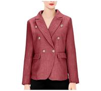 Ybing Blazer - Chaqueta blazer para mujer, elegante, con botones y solapa, corte ajustado, manga larga, para traje, para negocios, oficina, chaqueta, rojo, L