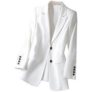 Ybing Blazer - Chaqueta blazer para mujer, elegante, monocolor, botones, solapa, traje de manga larga, abrigo de traje, moderno, negocios, negocios, oficina, chaqueta de traje de moda, S - 4XL, Blanco