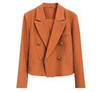 Ybing Blazer - Chaqueta corta para mujer, elegante, monocolor, con botones, con solapa, holgada, manga larga, para traje, chaqueta de moda, para negocios, oficina, adolescentes, niñas, traje, naranja