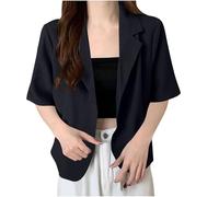 Ybing Blazer - Chaqueta de traje de manga corta para mujer, elegante, monocolor, ligera, informal, con solapas, abrigo fino, suelto, para negocios, negocios, oficina, chaqueta, Negro , XXL