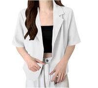 Ybing Blazer - Chaqueta de traje de manga corta para mujer, elegante, monocolor, ligera, informal, con solapas, abrigo fino, suelto, para negocios, negocios, oficina, chaqueta, Blanco, M