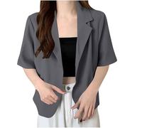 Ybing Blazer - Chaqueta de traje de manga corta para mujer, elegante, monocolor, ligera, informal, con solapas, abrigo fino, suelto, para negocios, negocios, oficina, chaqueta, gris, L