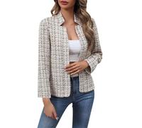 Ybing Blazer - Chaqueta de vestir para mujer, elegante, fina, cuello alto, chaqueta blazer a la moda, chaqueta abierta para negocios, negocios, oficina, adolescente, niña, café, XL