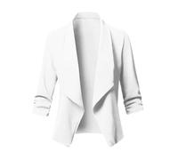 Ybing Blazer - Chaqueta deportiva para mujer, elegante, ajustada, con solapa, con parte delantera abierta, chaqueta de traje de manga larga, color liso, Blanco, 5XL