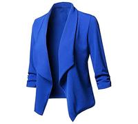 Ybing Blazer - Chaqueta deportiva para mujer, elegante, ajustada, con solapa, con parte delantera abierta, chaqueta de traje de manga larga, color liso, azul, S