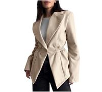 Ybing Blazer Chaqueta elegante plisada para mujer, con botones, solapa y cintura retraída, corte ajustado, manga larga, para negocios, oficina, chaqueta informal, beige, M
