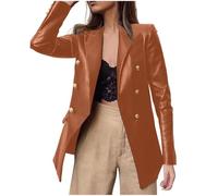 Ybing Blazer de piel para mujer, con botones, con solapa, informal, deportivo, abrigo de traje, monocolor, chaqueta de manga larga, corte ajustado, chaqueta de traje, chaqueta de traje, para negocios