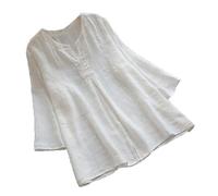 Ybing Blusa de lino de manga 3/4 para mujer, informal, muselina, blusa monocolor, algodón y lino, parte superior suelta, cuello en V, camiseta de manga larga, camiseta de manga larga, camiseta ligera