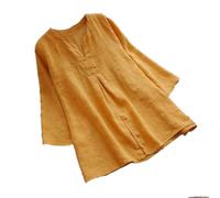 Ybing Blusa de lino de manga 3/4 para mujer, informal, muselina, blusa monocolor, algodón y lino, parte superior suelta, cuello en V, camiseta de manga larga, camiseta de manga larga, camiseta ligera