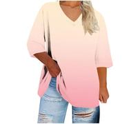 Ybing Blusa de manga 3/4 para mujer, degradado de color, camiseta de manga larga, informal, cuello en V, camiseta holgada, camiseta de manga larga, camiseta ligera de talla grande, camiseta básica de