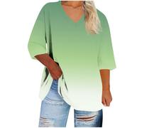 Ybing Blusa de manga 3/4 para mujer, degradado de color, camiseta de manga larga, informal, cuello en V, camiseta holgada, camiseta de manga larga, camiseta ligera de talla grande, camiseta básica de