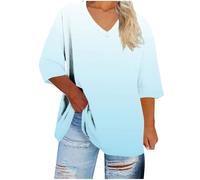 Ybing Blusa de manga 3/4 para mujer, degradado de color, camiseta de manga larga, informal, cuello en V, camiseta holgada, camiseta de manga larga, camiseta ligera de talla grande, camiseta básica de