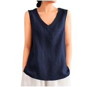 Ybing Blusa de muselina para mujer, sin mangas, informal, monocolor, blusa de lino de algodón, camiseta sin mangas, cuello en V, camiseta de tirantes ligera, camiseta interior fina, transpirable