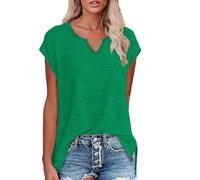 Ybing Blusa para mujer, informal, cuello de pico, camiseta monocolor, camiseta holgada, camiseta de verano, camiseta holgada, camiseta ligera de manga corta, corte regular, túnica, algodón, camiseta