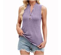 Ybing Camiseta acanalada para mujer, elegante, acanalada, sin mangas, con botones, cuello en V, informal, monocolor, camiseta delgada, suave, sin mangas, blusa ligera, cómoda, morado, L