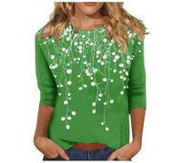 Ybing Camiseta de manga 3/4 para mujer, elegante diseño de flores, camiseta de manga larga, holgada, cuello redondo, blusa fina, jersey ligero, camiseta de manga larga, cómoda camiseta de algodón