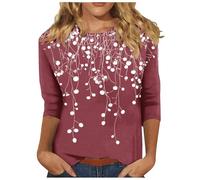 Ybing Camiseta de manga 3/4 para mujer, elegante diseño de flores, camiseta de manga larga, holgada, cuello redondo, blusa fina, jersey ligero, camiseta de manga larga, cómoda camiseta de algodón