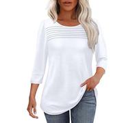Ybing Camiseta de manga 3/4 para mujer, elegante, plisada, cuello redondo, blusa informal, túnica ligera, camiseta de manga larga, suave, básica, fina, camiseta de manga larga, cómoda camiseta