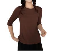Ybing Camiseta de manga 3/4 para mujer, informal, monocolor, de manga larga, suelta, cuello redondo, blusa suave de manga larga, túnica ligera, cómoda, básica, para verano, ropa para el hogar, marrón