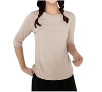 Ybing Camiseta de manga 3/4 para mujer, informal, monocolor, de manga larga, suelta, cuello redondo, blusa suave de manga larga, túnica ligera, cómoda, básica, para verano, ropa para el hogar, beige