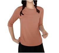 Ybing Camiseta de manga 3/4 para mujer, informal, monocolor, de manga larga, suelta, cuello redondo, blusa suave de manga larga, túnica ligera, cómoda, básica, para verano, ropa para el hogar, rose