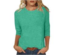 Ybing Camiseta de manga 3/4 para mujer, monocolor, básica, informal, vintage, manga larga, ajustada, cuello redondo, blusa, verano, suéter fino, camiseta clásica, cómoda, manga larga, camiseta de