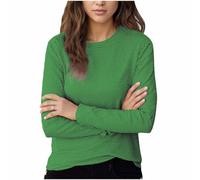 Ybing Camiseta de manga larga a rayas para mujer, informal, cuello redondo, blusa delgada, cómoda, suave, básica, ligera, de manga larga, para adolescentes y niñas, verde, XXL