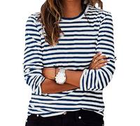 Ybing - Camiseta de manga larga a rayas para mujer Y2K, blusa casual de cuello redondo, manga larga, sudadera ligera, cómoda, camiseta deportiva, camiseta de algodón, camiseta básica, tops, túnica