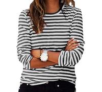 Ybing - Camiseta de manga larga a rayas para mujer Y2K, blusa casual de cuello redondo, manga larga suelta, camiseta ligera, sudadera cómoda, camiseta deportiva, de algodón, manga larga, tops básicos
