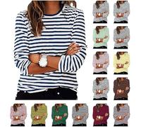 Ybing - Camiseta de manga larga a rayas para mujer Y2K, blusa casual de cuello redondo, manga larga suelta, camiseta ligera, sudadera cómoda, camiseta deportiva, camiseta de algodón, manga larga