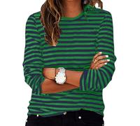Ybing - Camiseta de manga larga a rayas para mujer Y2K, blusa casual de cuello redondo, manga larga suelta, camiseta ligera, sudadera cómoda, sport, camiseta de algodón, manga larga, tops básicos