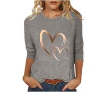 Ybing Camiseta de manga larga para mujer con estampado de corazón, informal, manga 3/4, parte superior, cuello redondo, blusa ligera de manga larga, camiseta fina, tallas grandes, camiseta básica de
