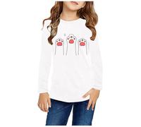 Ybing Camiseta de manga larga para niña, con estampado de huellas de perro, cuello redondo, blusa de corte regular, jersey delgado, manga larga, camiseta de algodón, camiseta de manga larga ligera,