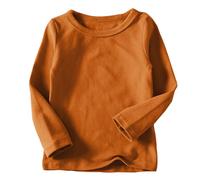 Ybing Camiseta de manga larga para niña, monocolor, algodón, informal, cuello redondo, blusa holgada, corte regular, cómoda, sudadera de manga larga, unisex, camiseta deportiva básica, marrón, 140