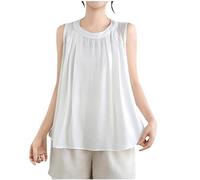 Ybing Camiseta de muselina sin mangas para mujer, informal, blusa de lino, holgada, plisada, de algodón y lino, blusa de verano, chaleco fino, cuello redondo, camiseta interior ligera, transpirable