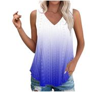 Ybing Camiseta de tirantes para mujer, con bordado de agujeros, transpirable, holgada, cuello de pico, camiseta de tirantes delgada, ligera, sin mangas, para adolescentes, niñas, blusa, azul, M