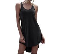 Ybing Camiseta de tirantes para mujer, larga, informal, cuello redondo, holgada, sin mangas, camiseta larga, de verano, monocolor, camiseta suave, túnica, camiseta de tirantes delgada, camiseta larga