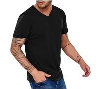 Ybing Camiseta deportiva para hombre, monocolor, informal, deportiva, holgada, cuello de pico, camiseta de fitness de verano, camiseta básica, camiseta fina de manga corta, camiseta ligera con todo