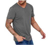 Ybing Camiseta deportiva para hombre, monocolor, informal, deportiva, holgada, cuello de pico, camiseta de fitness de verano, camiseta básica, camiseta fina de manga corta, camiseta ligera con todo