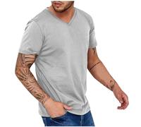 Ybing Camiseta deportiva para hombre, monocolor, informal, deportiva, holgada, cuello de pico, camiseta de fitness de verano, camiseta básica, camiseta fina de manga corta, camiseta ligera con todo